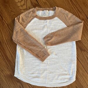J. Crew Cream Body with Tan Raglan-Sleeve Knit Sweater
